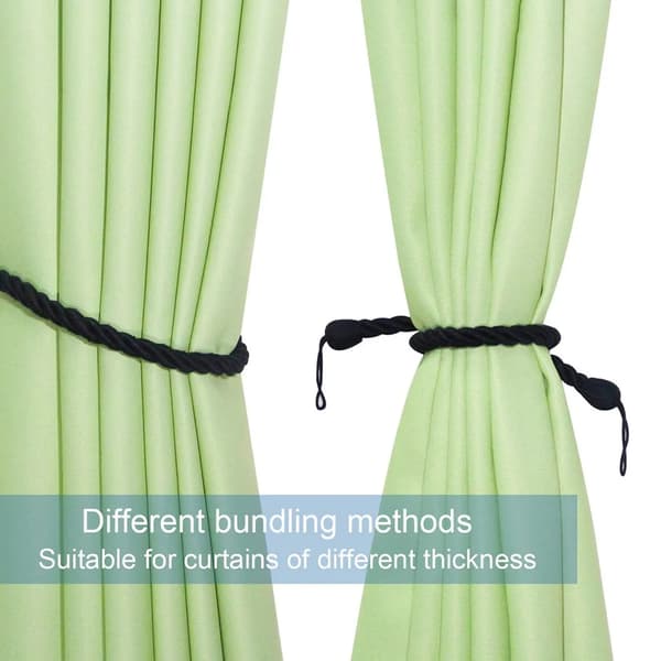 Gardinbinding, polyester strikket knude flettet vinduesgardinbinding dekorative gardiner ophæng til stue, (sort)