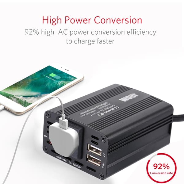 150W Bilstrøminverter DC 12V til 220V AC-omformer med dobbelt USB billader EU