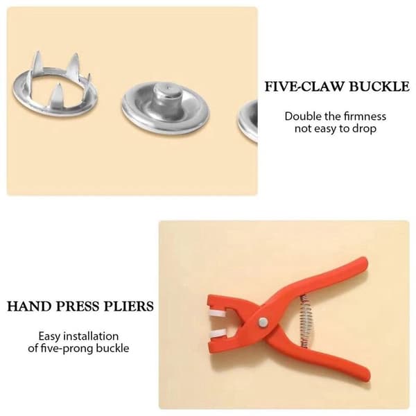 Five-claw button installation tool pliers set, invisible snap button, seamless button set suitable for DIY crafts.
