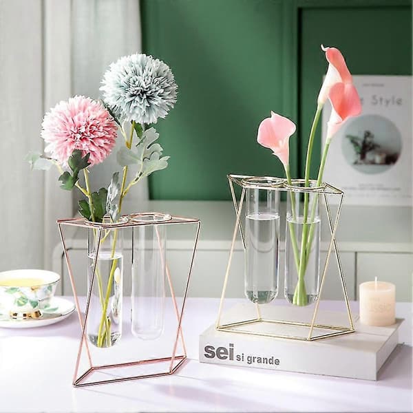 Wall Mounted Glass Vase Wall Decoration Iron Hanging Flower Vases Hydroponic Plants Container Home