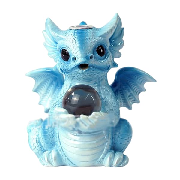Lovely Dragon Statue Painted Resin Incense Cone Holder with Light Desk Decor Blue Blue
