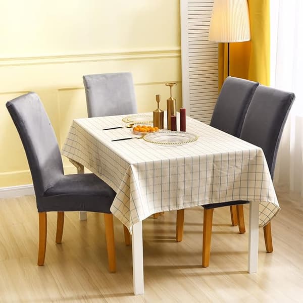 Stolsöverdrag för matstolar, hög stretch sammet matstolsskydd, set om 4, mörkgrå stolsöverdrag för kök, hotell, bröllop, fest, 4-pack