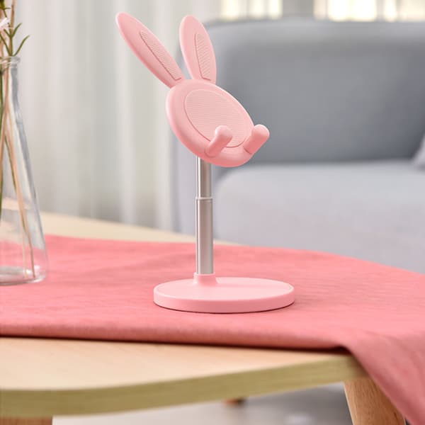 Mobile Phone Stand Cute Rabbit Portable Height Angle Adjustable Tablet Phone Desk Stand for Home Office Pink