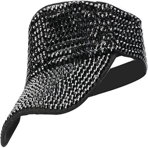 Empty sports visor with shiny rhinestones, adjustable cap (black)