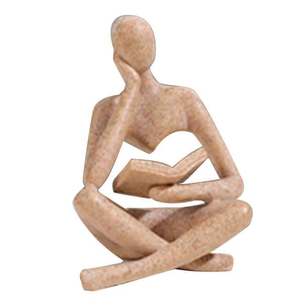 Thinker Sculptures, Sandstone Thinker Resin Statue Reading Ornament, Thinker Sculpture Decoration, Modern Book Decor B