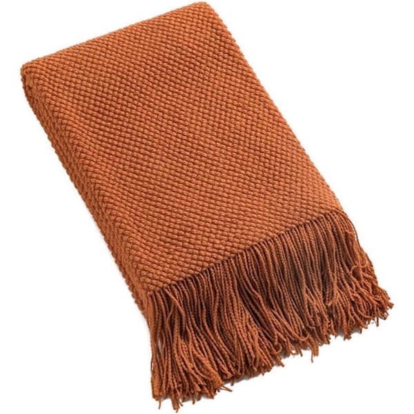 Frynset tæppe til sofa 130x180 cm Åndbart Blødt Vævet Plaid Brun Rød Efterårstæppe til Kontor Stue Soveværelse