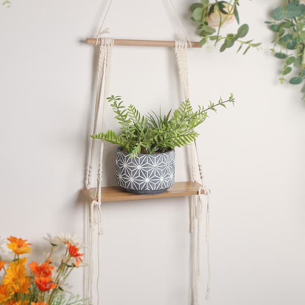 Vegg Hylle Tre Makramé Bohemsk Deko Planter Enkel Dusk Manuell