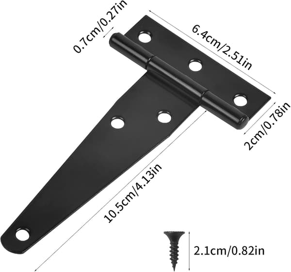 4 Pieces Black Door T-Hinges with Screws, 4 Inch T-Strap Hinges,