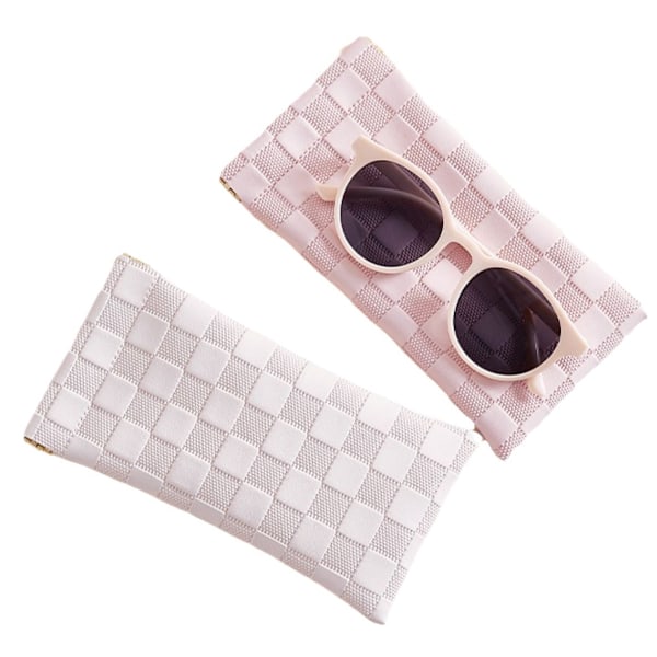 Brilleetui i læder, blødt etui til kvinder, mænd og børn, 2-pak, pink + hvid