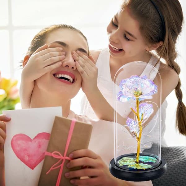 Evig blomst glaskuppel rose blomst glaskuppel lysende LED R