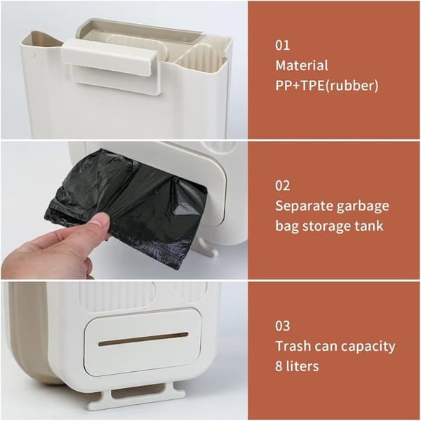 Wall-mounted trash can, 10 liters, foldable container, suitable for cabinet doors, RVs and camping.