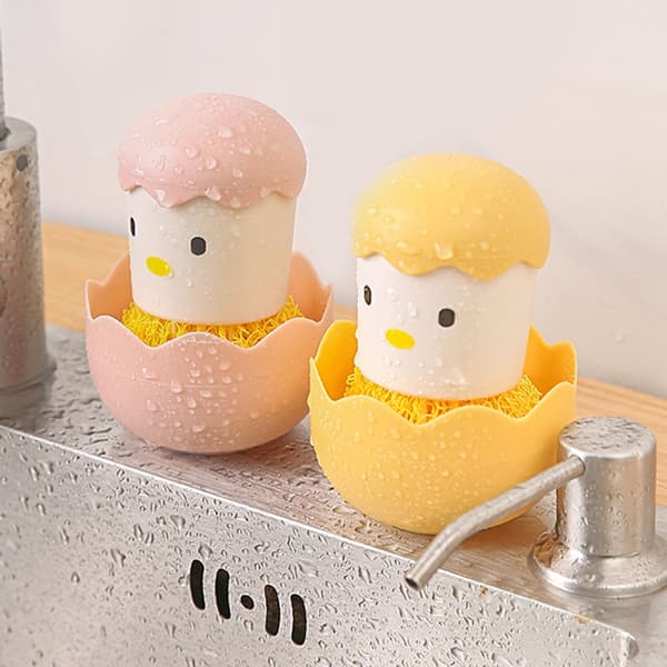 Chicken Egg Shape Pot Brush Adorable Multipurpose Pot Cleaning Tool for Kitchen Yellow Yellow