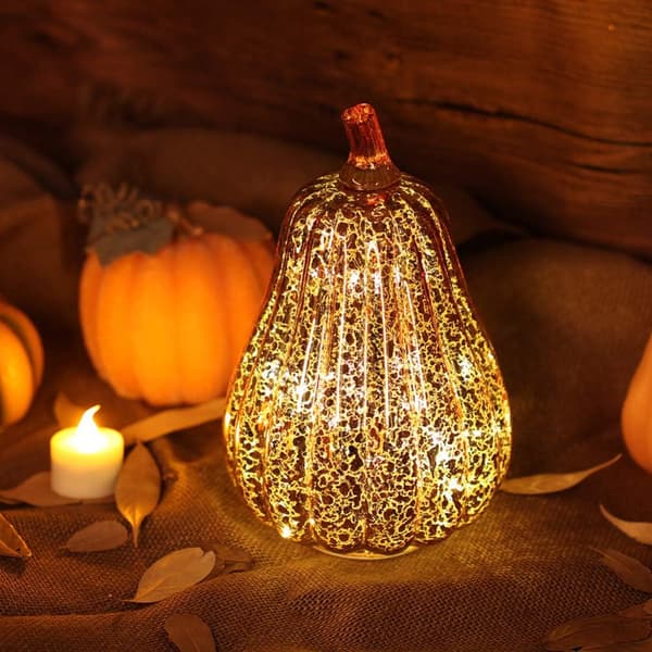 Sølv græskar lyser op Halloween græskar glød glas græskar dekoration