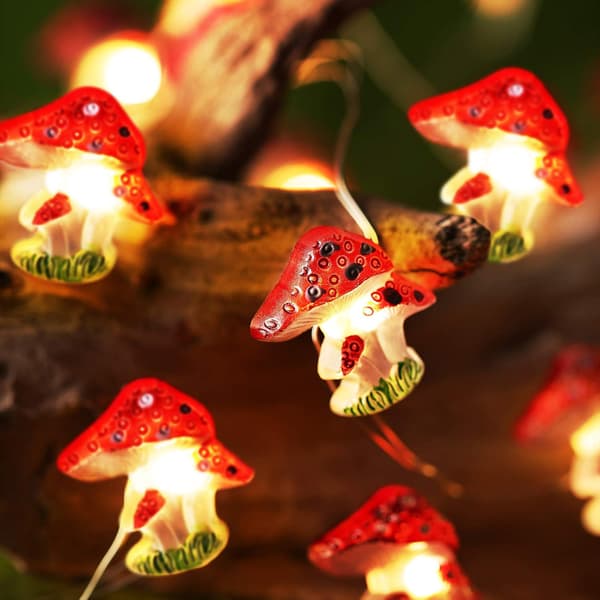 Decorative Lights 10 Feet 30 LED Mushroom Lights Battery Operated Mushroom Night Light String with 8 Lighting Modes Remote Control Timer for Bedroom Winter Christ