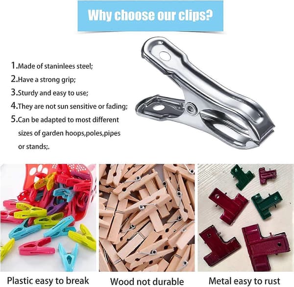 50 stk. 1x5cm Drivhusclips i Rustfrit Stål, Vindtætte Metalklips til Drivhus Sæt Tøjklemmer Clips til Hjemmet [DB]