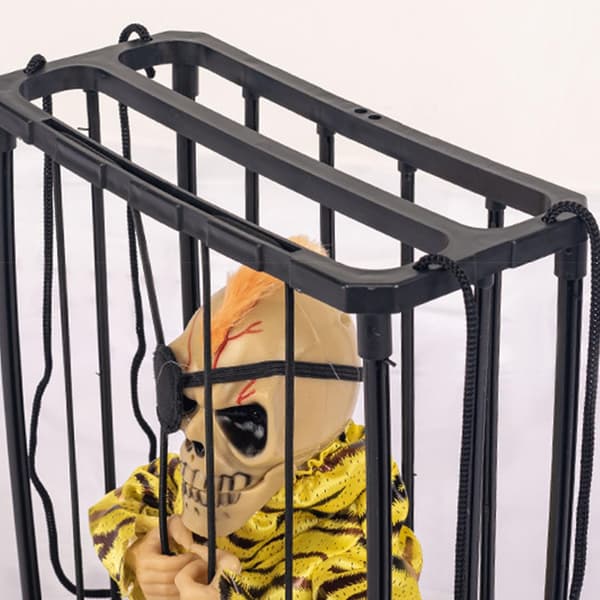 Skeleton with Scary Cage Halloween Theme Prop Decor for Garden Patio Yard Fence Tree Decor