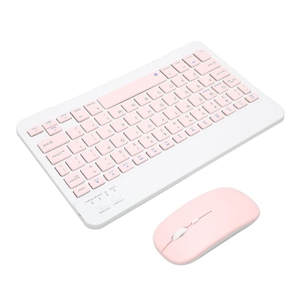 Wireless Keyboard and Mouse Set 10 inch Computer Keyboard and Mouse Combo for Tablet Mobile Phone Computer Pink