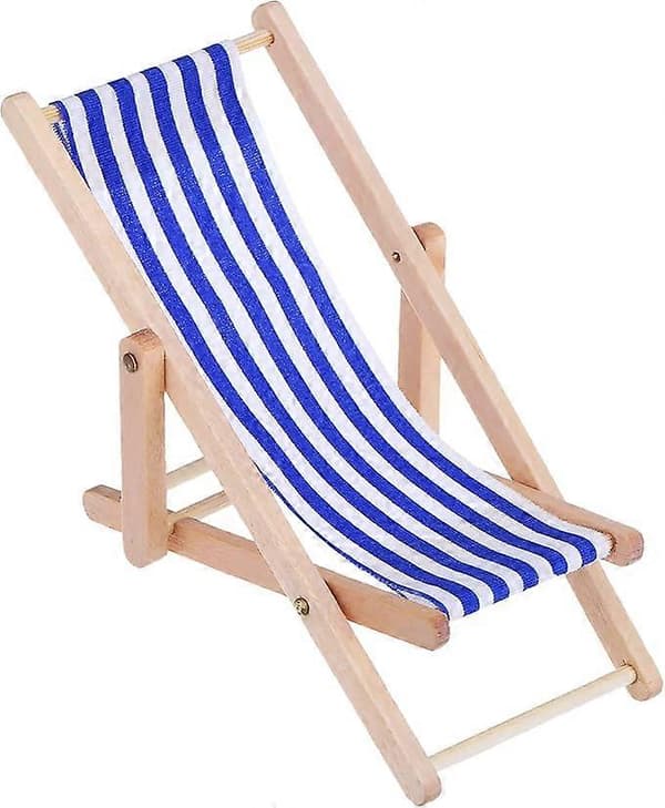 Elegant Træ Strandstol 1:12 Skala Med Rød/Blå Stribe