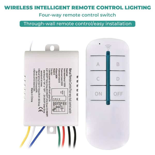 Wireless Light Switch, 4-Way Remote Control Light Switch, ON/OFF 200V-240V Wall Light Switch for Home Lighting