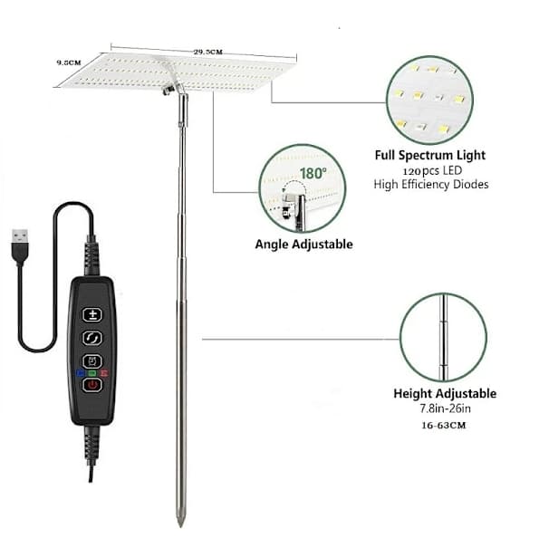 1-pakke LED-vekstlampe med 3 lysmoduser og 4-trinns dimmer