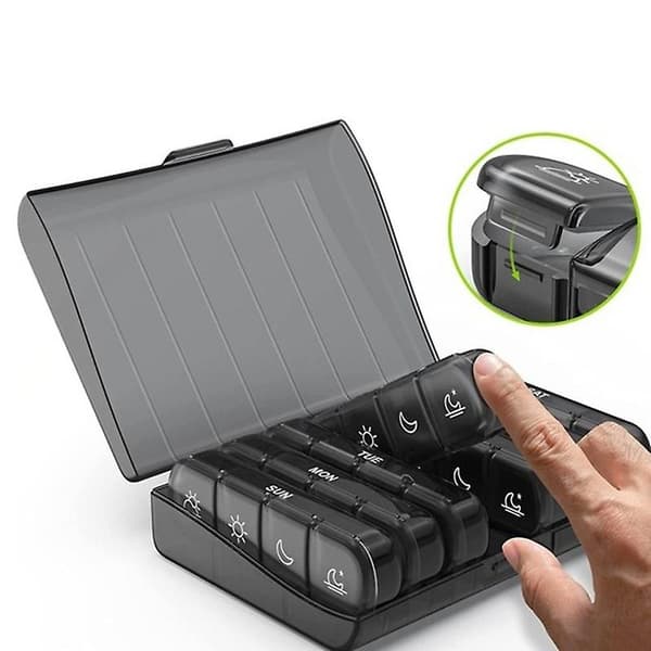 Weekly Pill Organizer 4 Times A Day Black 7 Days Travel Capsule Tablet Storage Box Container White White