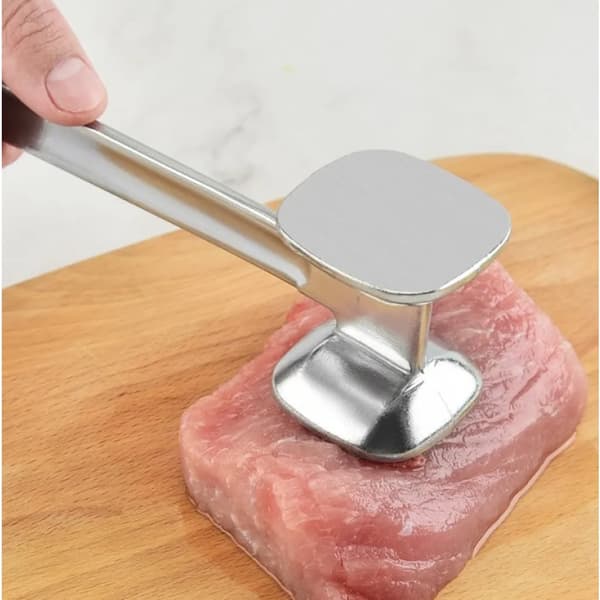 Kødhammer 21 cm, til mørt kød, kødhakker i aluminium, schnitzelhammer med 2 slåflader