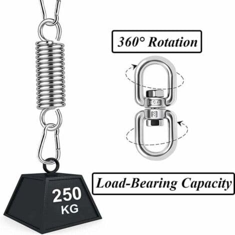 Hammock Suspension Kit, Spring-Loaded Hammock Hooks, Max Load Capacity 250 kg