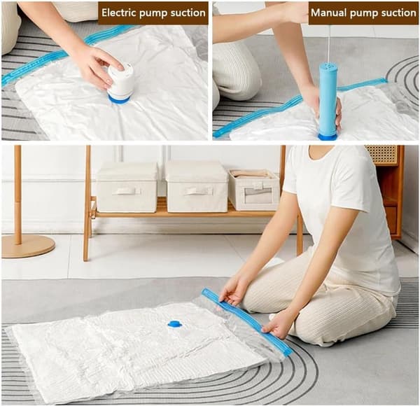 Vacuum bags for clothes, 10-pack, 60x40cm reusable, for moving, duvets & bedding, no pump