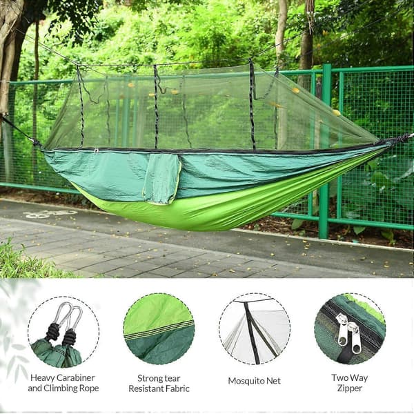 Camping Hammock with Mosquito Net, Durable and Portable Hammock 210T Nylon Yarn Hammocks with Tree Straps 300kg Capacity