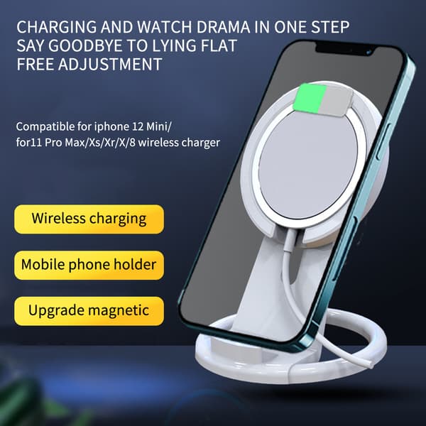 Trådløs laderstativ magnetisk ladeplateholder for iPhone 12 Mini/11 Pro Max/Xs/Xr/X/8 hvit