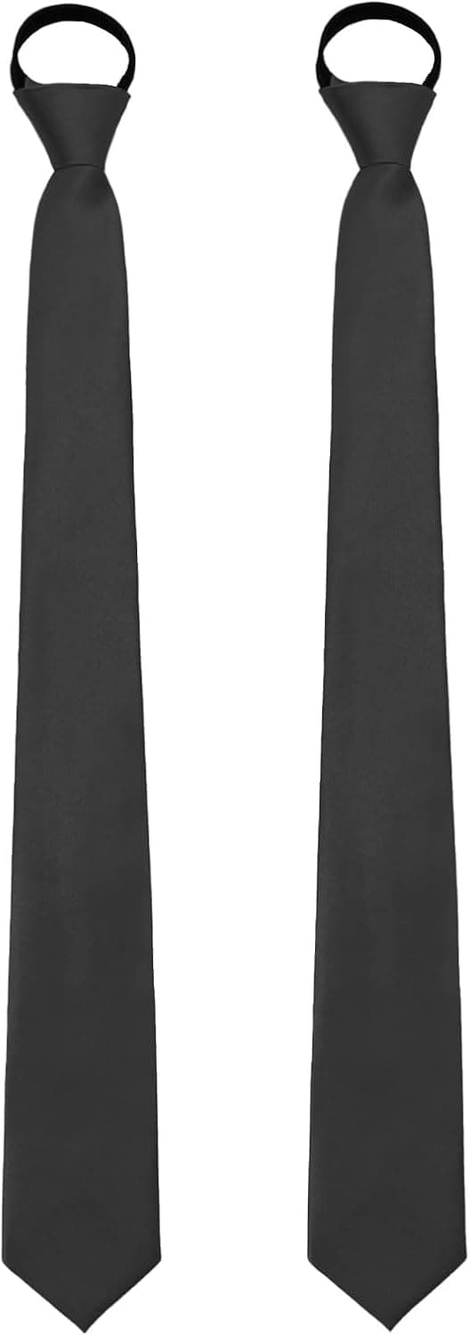 Sorte lynlåsslips til mænd Ensfarvet Forbundet Justerbare Halsslips Bryllup Dimission Forretning 2 stk. Black 2pcs