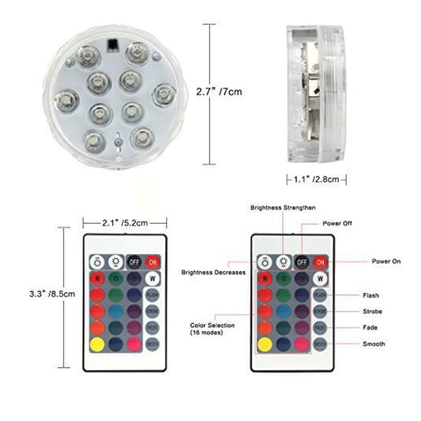 Remote Control Submersible Led Battery Powered Ip68 Aquarium Li