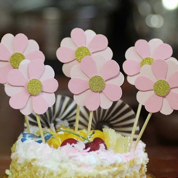 6 stk. Flicker Blomsterblad Kage Toppers Rosa