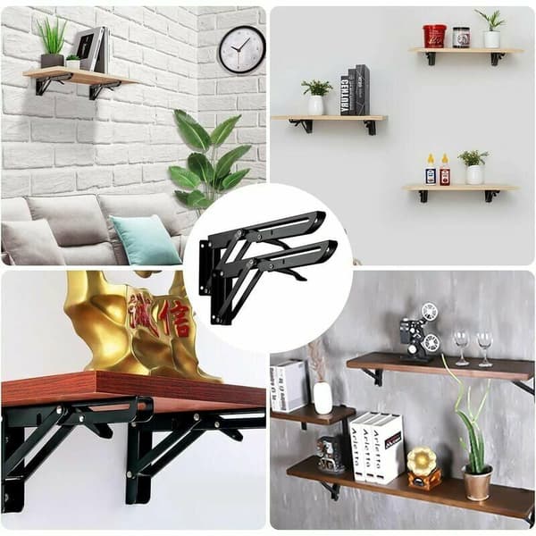 Sæt med 2 hyldebeslag 250 mm, foldbart konsolbeslag, robust foldbart metalhyldebeslag til væghylde, 50 kg