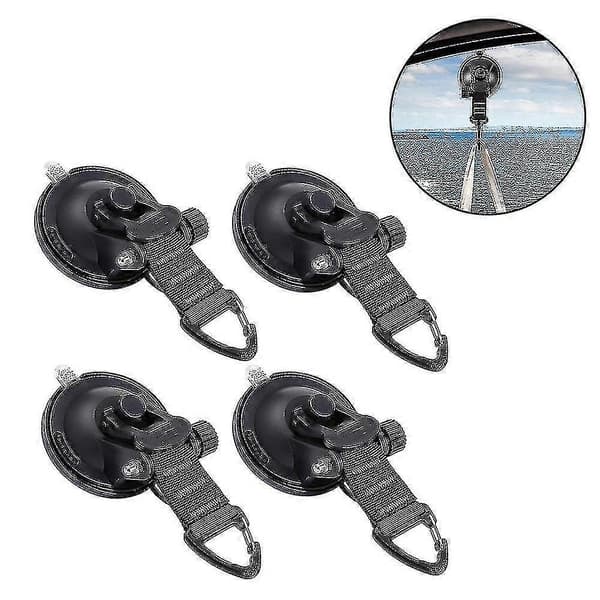 Heavy Duty Suction Cups 4 Pieces with Hooks Upgraded Car Camping Fastener Suction Cup (Black)