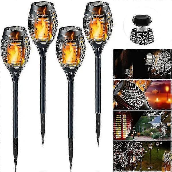 2025 Waterproof Solar Flame Lights - 12 LED Solar Torch Lights with Flickering Flame - 4-pack