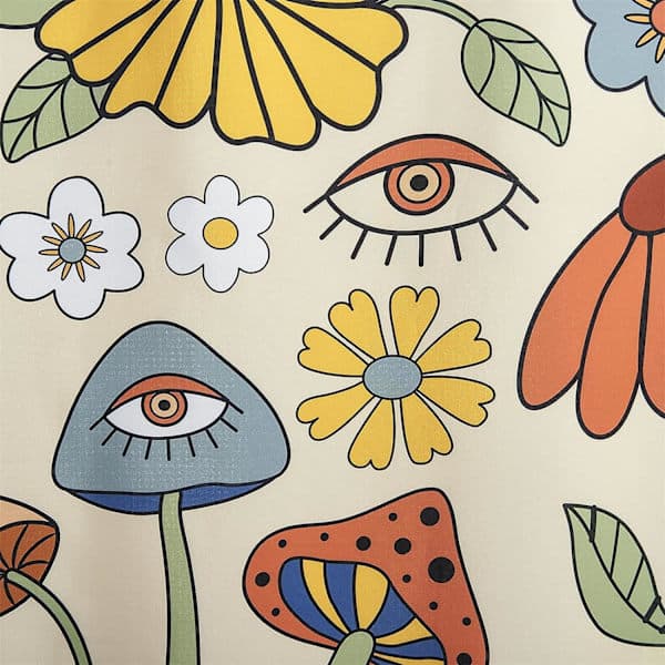 180*180cm Retro 70'er Bruseforhæng Psykedelisk Blomstret Gul