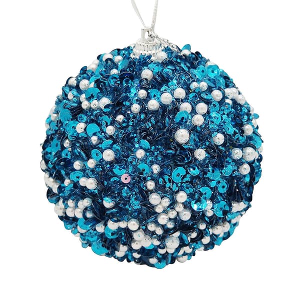 Julekugler med perlesekvenser, glitter og pailletter, 8 cm