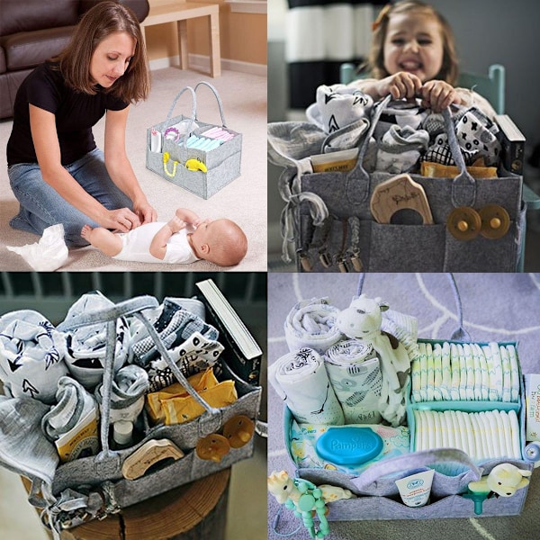 Changing Bag Foldable Baby Diaper Caddy Organizer, Portable Nursery Storage Basket with Replaceable Compartments (Light Grey)