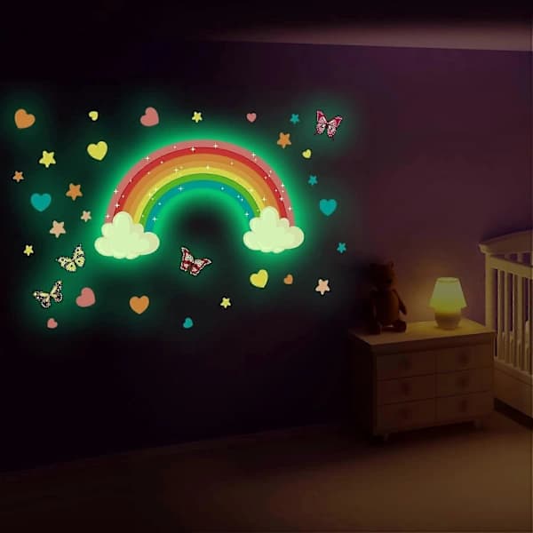 Luminous Large Rainbow Wall Decals Removable Star Butterfly Heart Wall Stickers