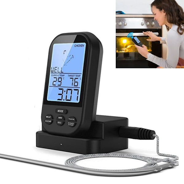 Wireless Digital Meat Thermometer Remote Control BBQ Kitchen Cooking For Oven Grill Smoker With Timer
