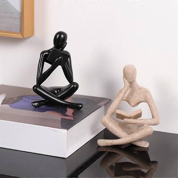 Thinker Sculptures, Sandstone Thinker Resin Statue Reading Ornament, Thinker Sculpture Decoration, Modern Book Decor B