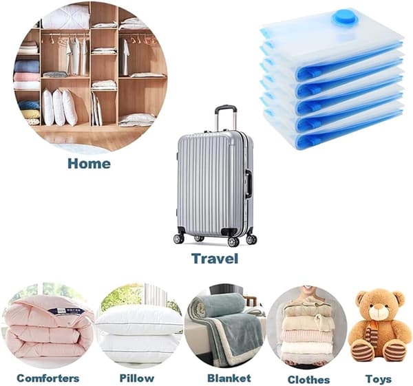 Vacuum bags for clothes, 10-pack, 60x40cm reusable, for moving, duvets & bedding, no pump