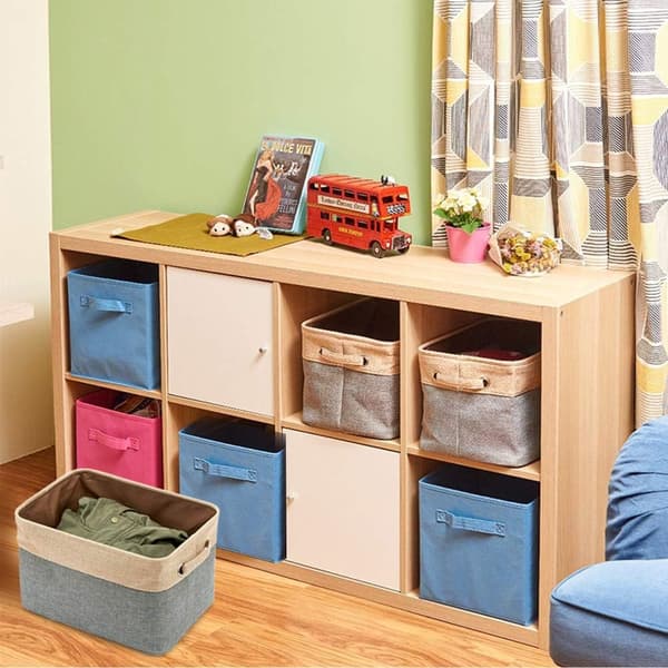 Foldable Cotton and Jute Storage Box with Handles, Laundry Basket, Sto