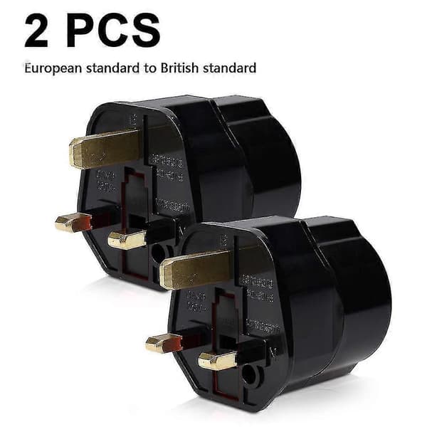 2x Rejseadapter Adapterstik Til England - Rejsestik Strømadapter EU Til UK Stik - Rejsestik Sort Black