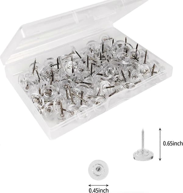 200 Pcs Clear Push Pins, Flat Thumb Tacks, Pushpins for Cork Board, Bulletin Board, Wall Hanging (Clear, 200)