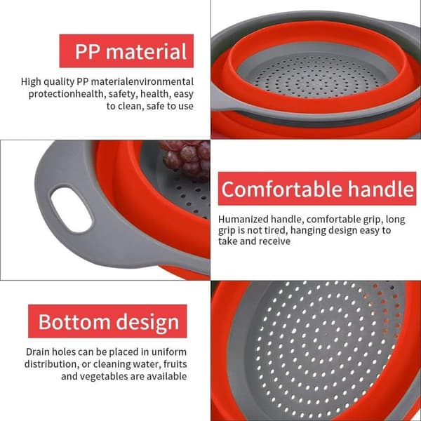 1 pc Silicone Collapsible Colander, Collapsible Silicone Colander for Kitchen, Eco-Friendly Non-Toxic, Red, L