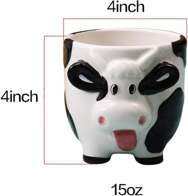 3D Keramisk Relief Ko Kaffemugg, Handmålad Mjölkkopp med Handtag -