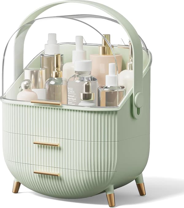 Large Makeup Storage Box with 2-Layer Storage Box and Transparent Lid, Dressing Table (Mint Green)