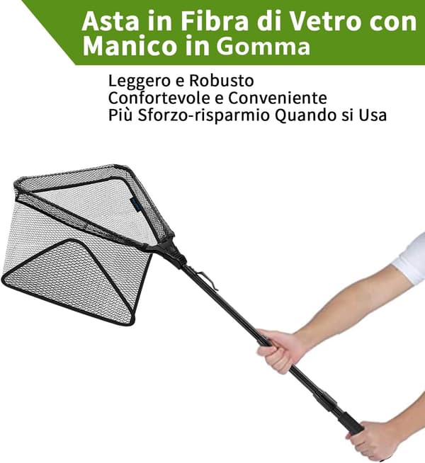 Foldable Rubber Fishing Net, Telescopic Fishing Rod, Triangular Fishing Net with Non-slip Rubber Grip